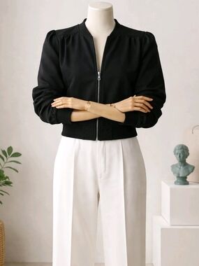 RARE Armani Jeans Archive Cropped Bomber Jacket Black 46 (US 10)